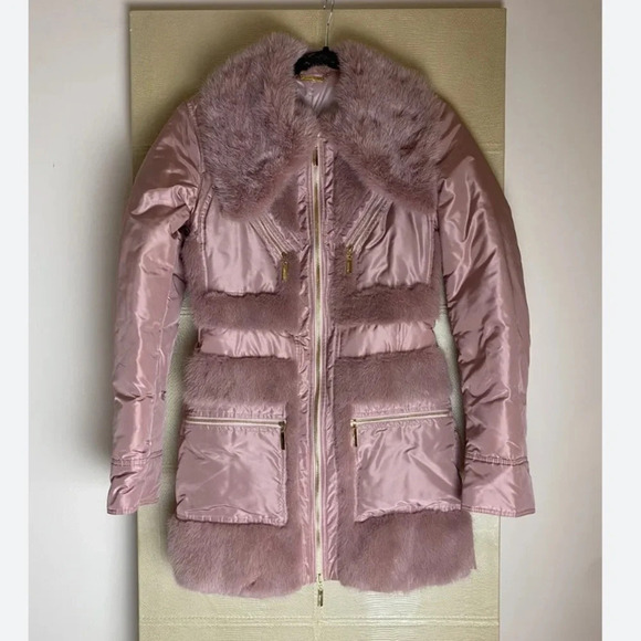 Roberto Cavalli pink silk mink trim, silk coat size 40 US4​​​ - Picture 1 of 2